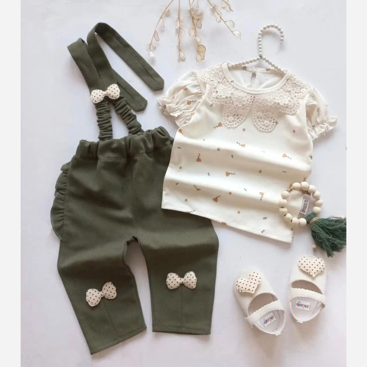 بلوز شلوار مجلسی دخترانه تریکو و کتان پنبه | مناسب بدو تولد تا 3.5 سال