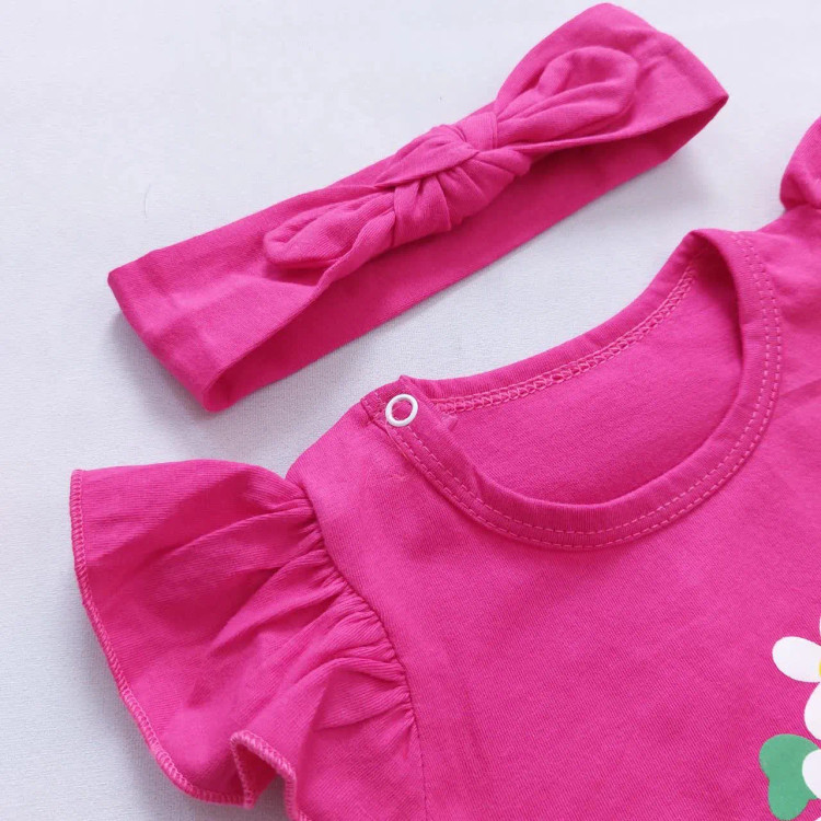 رامپر و هدبند نوزاد دخترانه پنبه ای طرح شکوفه، سایز 0 تا 8 ماه، چهار رنگ