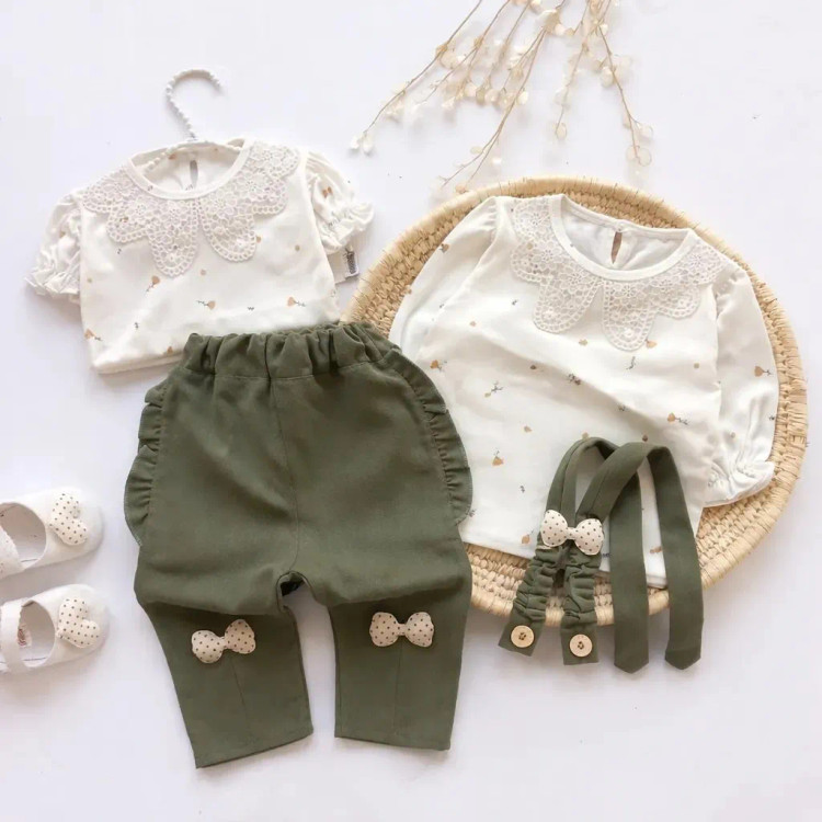 بلوز شلوار مجلسی دخترانه تریکو و کتان پنبه | مناسب بدو تولد تا 3.5 سال