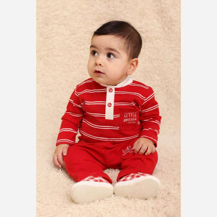 بلوز شلوار یلدایی نوزادی پسرانه طرح انار - جنس پنبه لطیف - سایز 3 ماه تا 3 سال