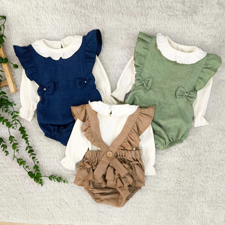 ست دو تیکه بادی و بلوز مجلسی دخترانه نخی کبریتی ضخیم پاییزه 3 تا 18 ماه