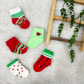 جوراب نیم ساق یلدایی نوزاد طرح انار - پنبه صد درصد نرم و لطیف - سایز 0 تا 6 ماه