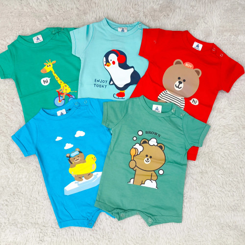 رامپر آستین کوتاه نوزادی سرهمی دخترانه رامپر پسرانه