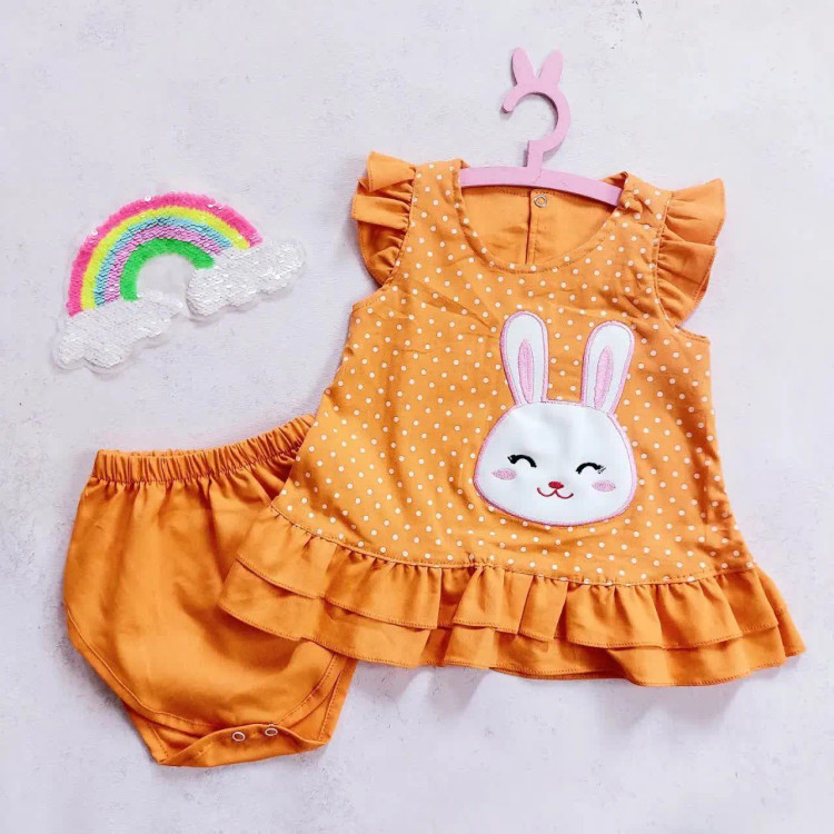 سارافون و شورت نخی بچگانه طرح خرگوش ملوس | خنک و لطیف | مناسب 1 تا 3 سال