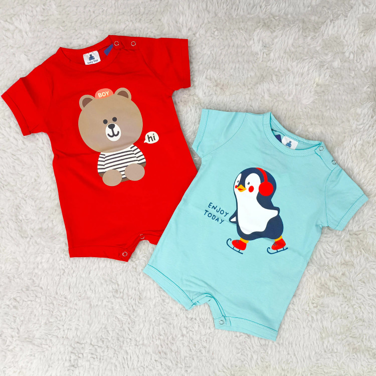 رامپر آستین کوتاه نوزادی سرهمی دخترانه رامپر پسرانه