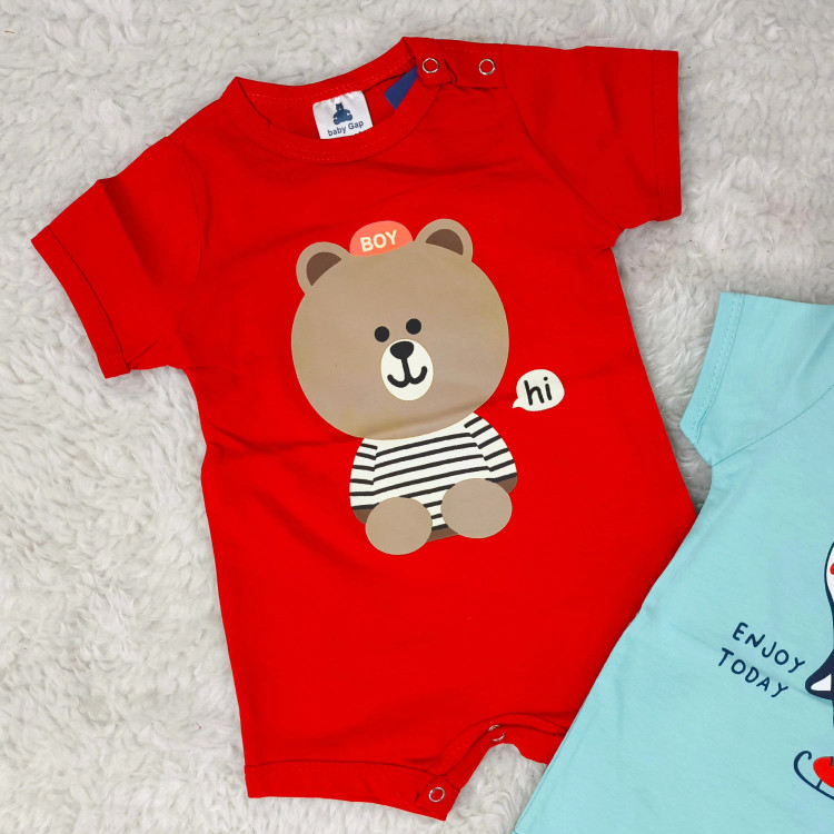 رامپر آستین کوتاه نوزادی سرهمی دخترانه رامپر پسرانه