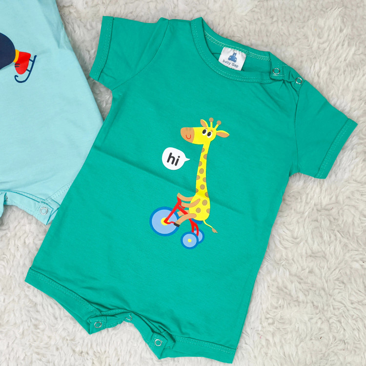 رامپر آستین کوتاه نوزادی سرهمی دخترانه رامپر پسرانه