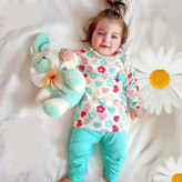 بلوز شلوار نوزادی پنبه ای طرح شکوفه سبز | سایز 3 ماه تا 2.5 سال