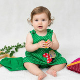 سارافون و شورت نوزاد دخترانه طرح کفشدوزک | جنس کتان نخ خنک | سایز 6 ماه تا 2 سال