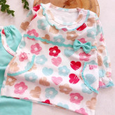 بلوز شلوار نوزادی پنبه ای طرح شکوفه سبز | سایز 3 ماه تا 2.5 سال