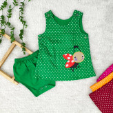 سارافون و شورت نوزاد دخترانه طرح کفشدوزک | جنس کتان نخ خنک | سایز 6 ماه تا 2 سال