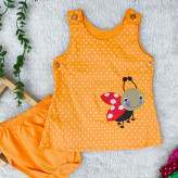 سارافون و شورت نوزاد دخترانه طرح کفشدوزک | جنس کتان نخ خنک | سایز 6 ماه تا 2 سال