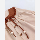 پیراهن نخی دخترانه یقه ب ب آستین بلند مناسب 6 ماه تا 3 سال