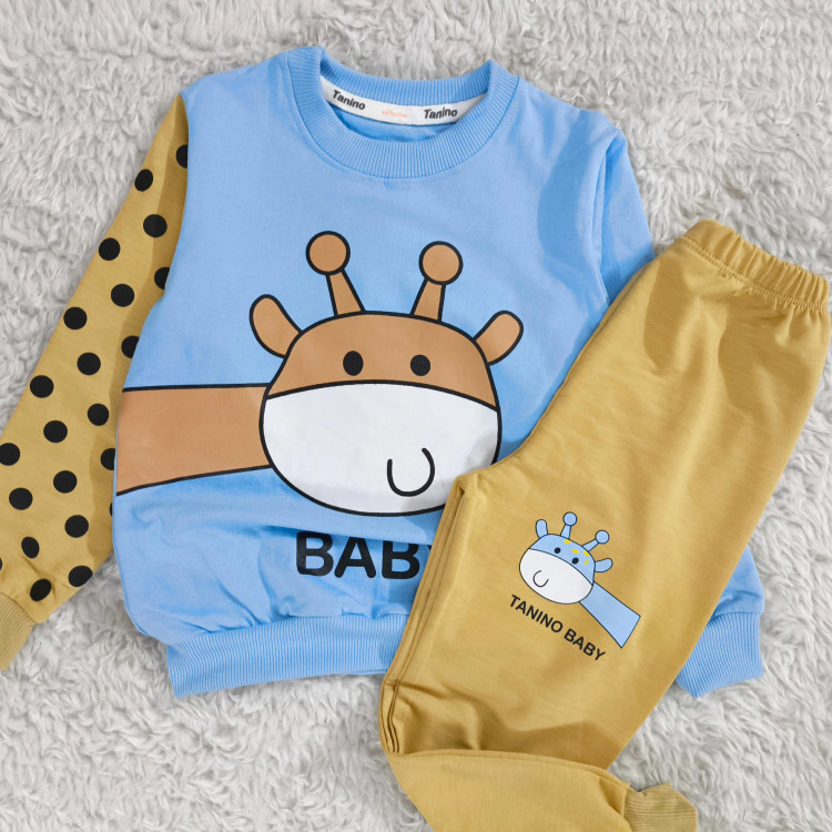 بلوز شلوار پسرانه زرافه خالدار پنبه دورس نرم و لطیف سایز 45 و 50