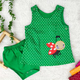 سارافون و شورت نوزاد دخترانه طرح کفشدوزک | جنس کتان نخ خنک | سایز 6 ماه تا 2 سال