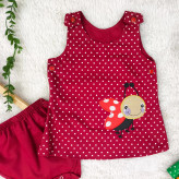 سارافون و شورت نوزاد دخترانه طرح کفشدوزک | جنس کتان نخ خنک | سایز 6 ماه تا 2 سال