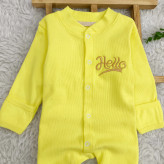 سرهمی کبریتی نوزادی Hello | پنبه کشسانی بالا | دستکش دار | سایز 3 تا 9 ماه