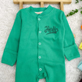 سرهمی کبریتی نوزادی Hello | پنبه کشسانی بالا | دستکش دار | سایز 3 تا 9 ماه