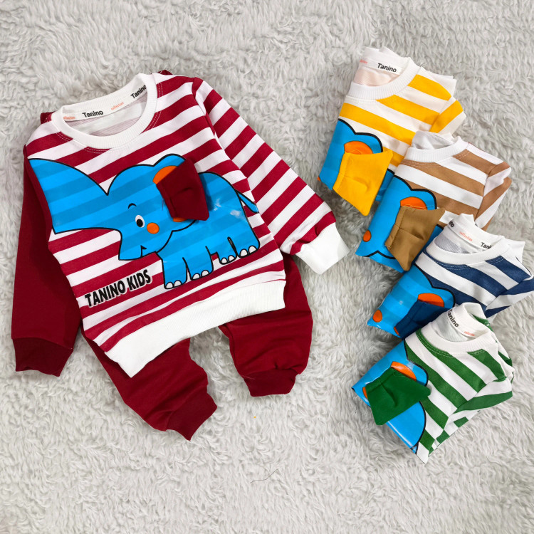 بلوز شلوار فیل راه راه پنبه دورس بچگانه | نرم و لطیف | مناسب 1 تا 4 سال