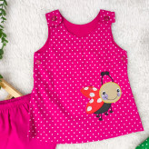 سارافون و شورت نوزاد دخترانه طرح کفشدوزک | جنس کتان نخ خنک | سایز 6 ماه تا 2 سال