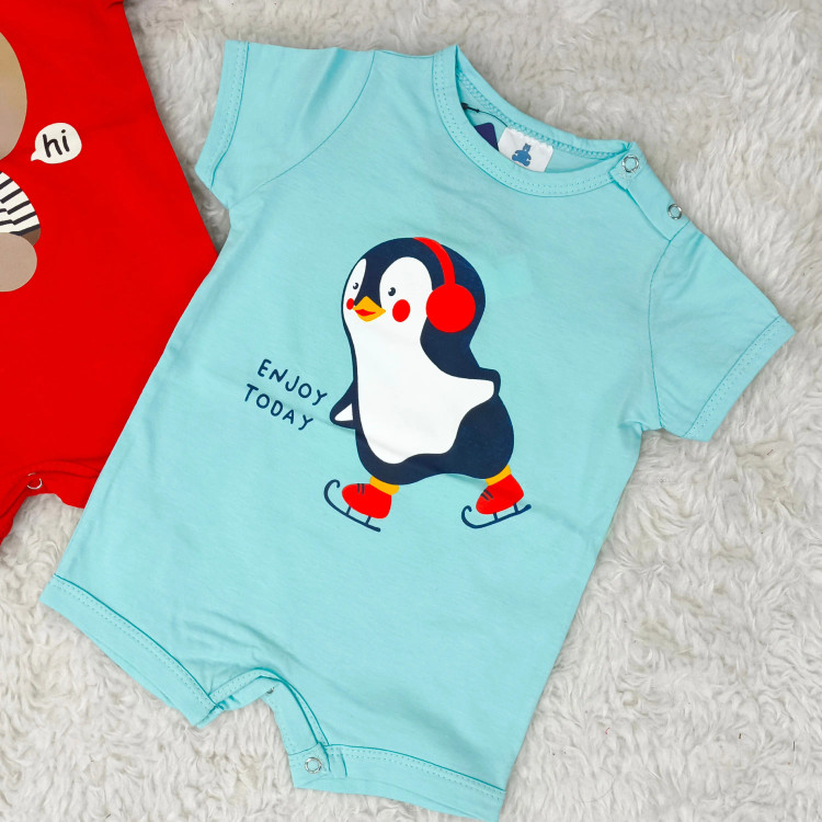 رامپر آستین کوتاه نوزادی سرهمی دخترانه رامپر پسرانه