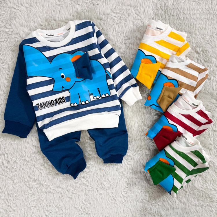 بلوز شلوار فیل راه راه پنبه دورس بچگانه | نرم و لطیف | مناسب 1 تا 4 سال