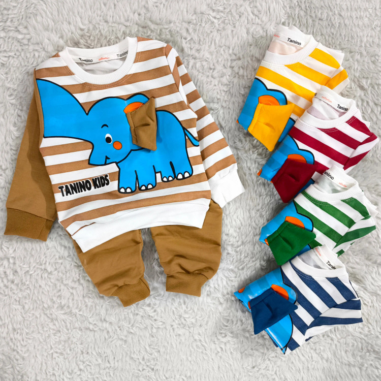 بلوز شلوار فیل راه راه پنبه دورس بچگانه | نرم و لطیف | مناسب 1 تا 4 سال