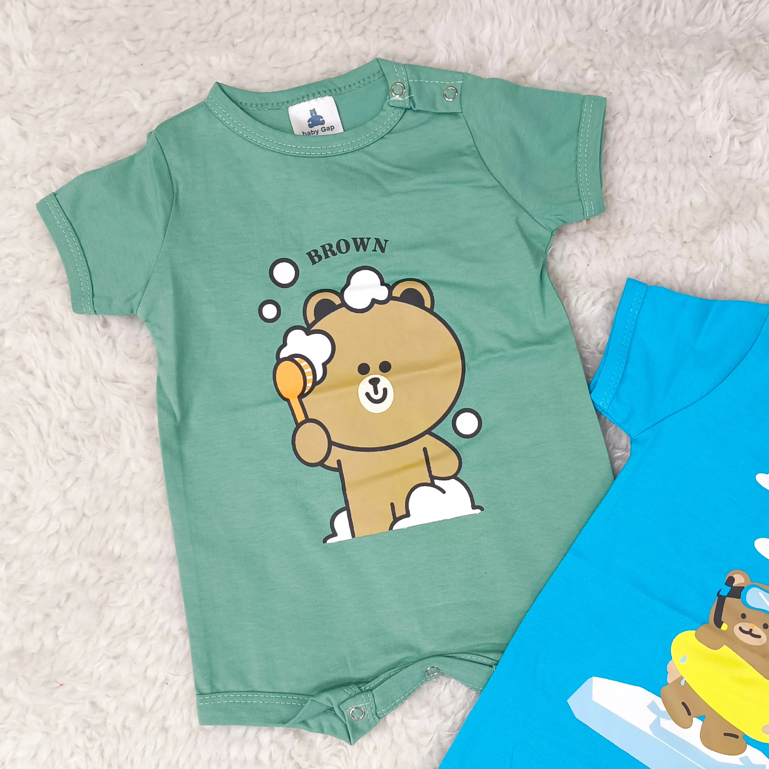 رامپر آستین کوتاه نوزادی سرهمی دخترانه رامپر پسرانه