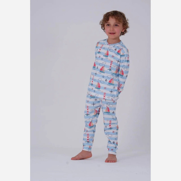 ست خواب پسرانه طرح دریا و قایق، لباس راحتی نخی بچگانه، مناسب 1 تا 8 سال