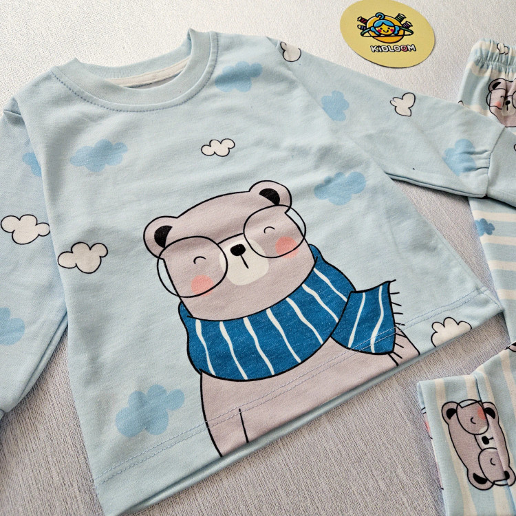 ست بلوز و شلوار راحتی بچگانه طرح خرس عینکی | لباس راحتی کودک پنبه ای