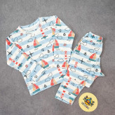 ست خواب پسرانه طرح دریا و قایق، لباس راحتی نخی بچگانه، مناسب 1 تا 8 سال