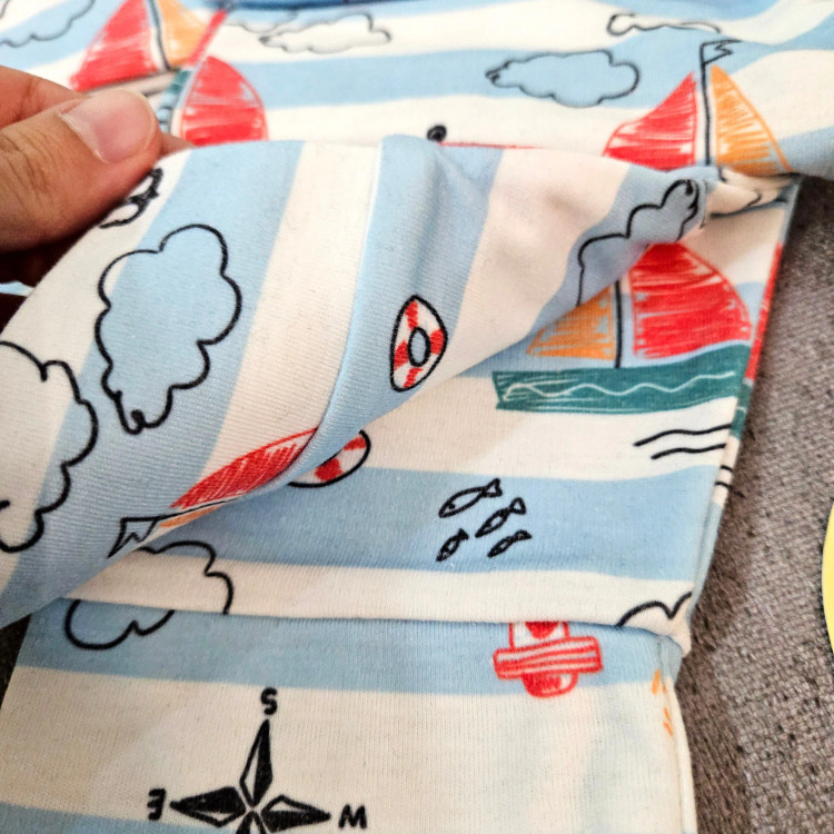 ست خواب پسرانه طرح دریا و قایق، لباس راحتی نخی بچگانه، مناسب 1 تا 8 سال