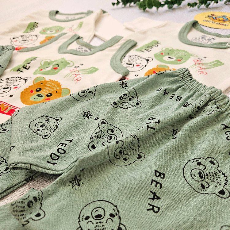 لباس نوزادی طرح خرس نخ پنبه لطیف دکمه دار مناسب 0 تا 9 ماه