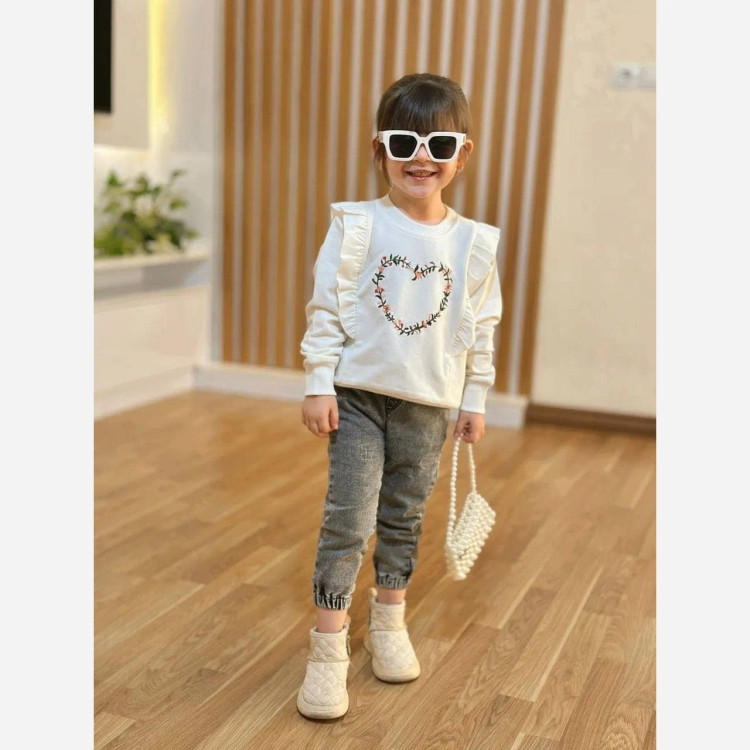 بلوز دورس پنبهای بچگانه گلدوزی شده کیدلوم | مناسب 2 تا 8 سال