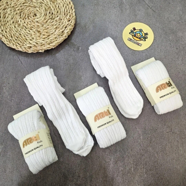 جوراب ساق بلند دخترانه طرح بافتنی نخ پنبه ای لطیف مناسب 2 تا 10 سال