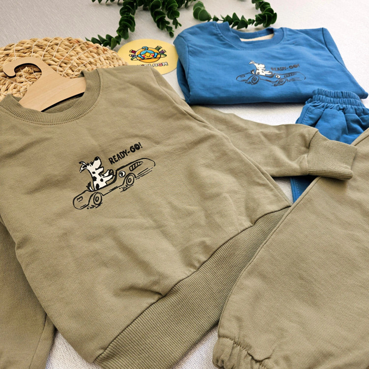 ست بلوز شلوار پسرانه طرح سگ ماشین سوار | لباس راحتی بچگانه | 1 تا 7 سال