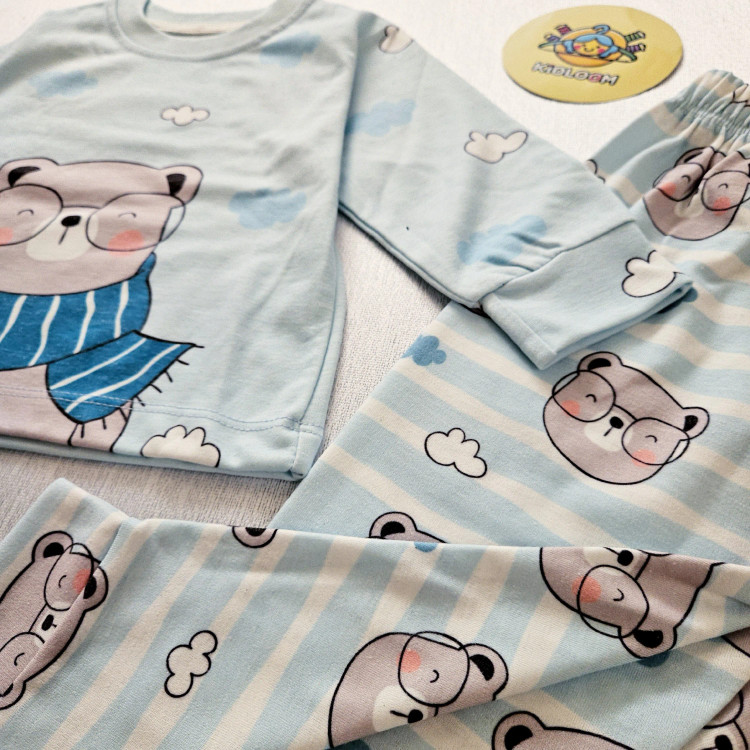 ست بلوز و شلوار راحتی بچگانه طرح خرس عینکی | لباس راحتی کودک پنبه ای