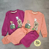 ست بلوز و شلوار بچگانه طرح گربه و خانه، پنبه دورس لاکرا، مناسب 1 تا 5 سال