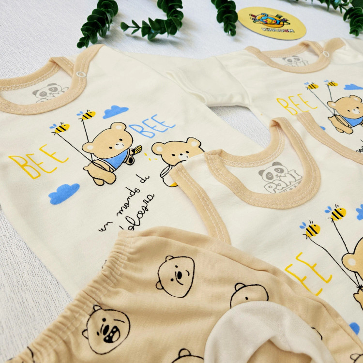 ست لباس نوزادی پسرانه و دخترانه طرح خرس و زنبور | لباس راحتی پنبه ای | مناسب 0 تا 9 ماه