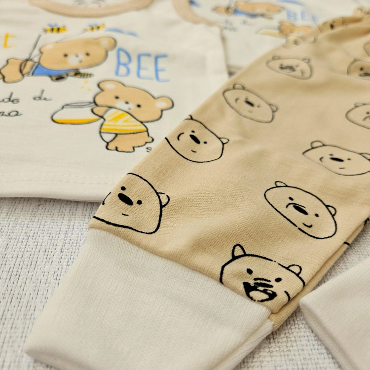 ست لباس نوزادی پسرانه و دخترانه طرح خرس و زنبور | لباس راحتی پنبه ای | مناسب 0 تا 9 ماه