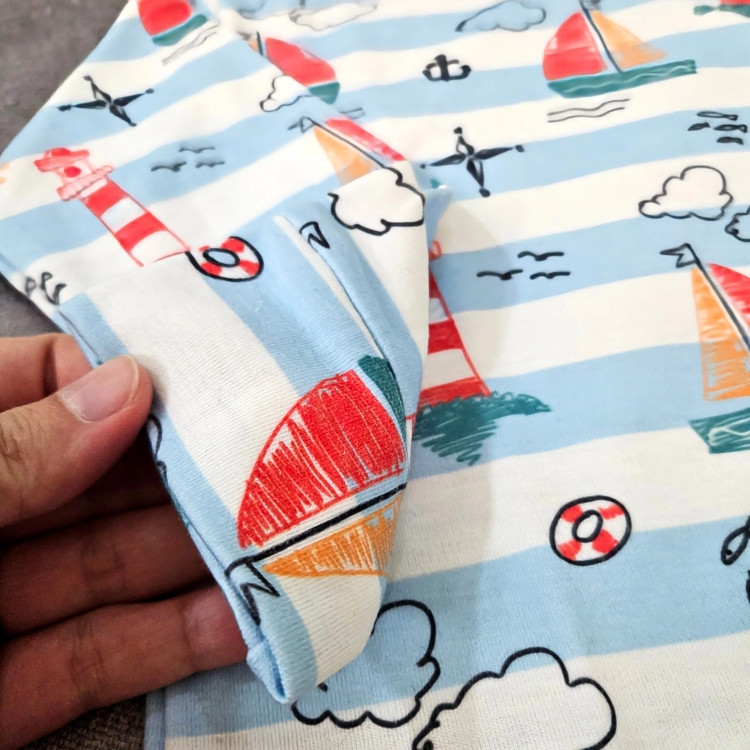 ست خواب پسرانه طرح دریا و قایق، لباس راحتی نخی بچگانه، مناسب 1 تا 8 سال