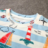 ست خواب پسرانه طرح دریا و قایق، لباس راحتی نخی بچگانه، مناسب 1 تا 8 سال