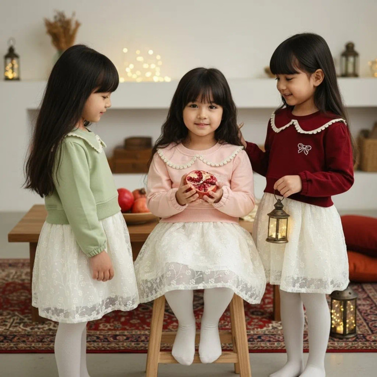 پیراهن دخترانه مجلسی یقه گرد دانتل دار پاپیون دار مناسب 2 تا 9 سال