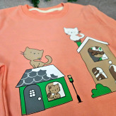 ست بلوز و شلوار بچگانه طرح گربه و خانه، پنبه دورس لاکرا، مناسب 1 تا 5 سال