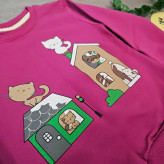 ست بلوز و شلوار بچگانه طرح گربه و خانه، پنبه دورس لاکرا، مناسب 1 تا 5 سال