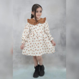 پیراهن دخترانه لینن پاییزه گلدار یقه کبریتی آستین پرنسسی مناسب 2 تا 9 سال