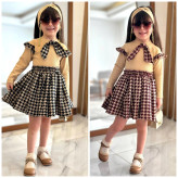 ست دوتیکه دخترانه بلوز و دامن مخمل آنجل و فانریپ پنبه 2 تا 13 سال