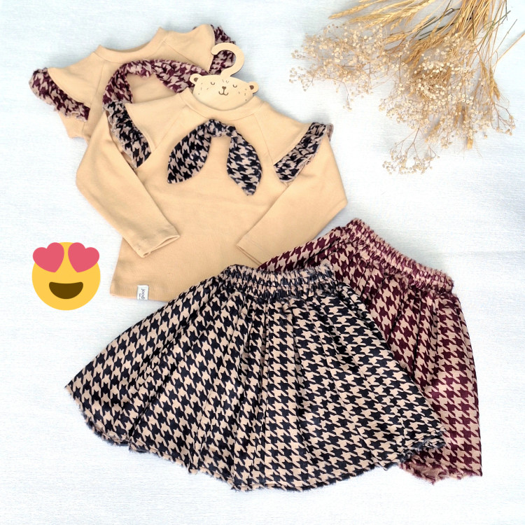 ست دوتیکه دخترانه بلوز و دامن مخمل آنجل و فانریپ پنبه 2 تا 13 سال