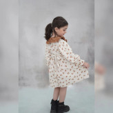 پیراهن دخترانه لینن پاییزه گلدار یقه کبریتی آستین پرنسسی مناسب 2 تا 9 سال