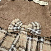 پیراهن دخترانه مخمل کبریتی و چهارخانه با گیپور و پاپیون | مناسب 2 تا 12 سال